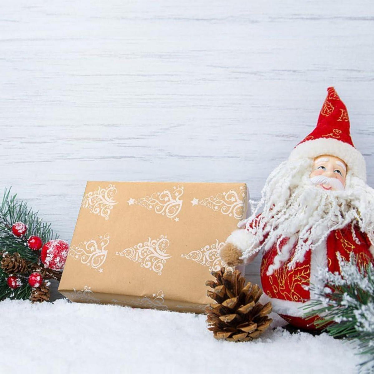 GESCHENKPAPIER Rolle 15 m Kraftpapier bedruckt Baum und Stern - Beige, Papier (43/0.1/1500cm)