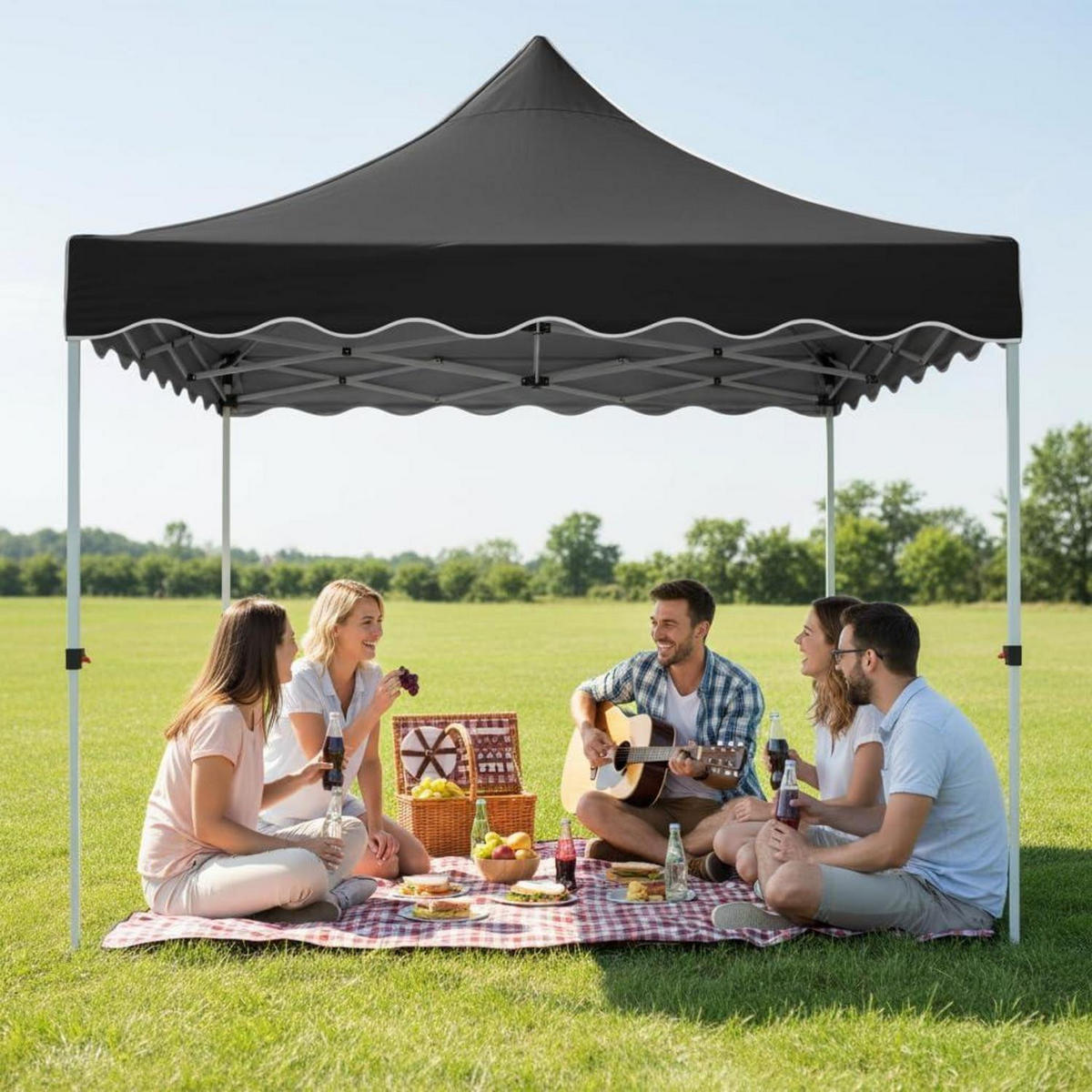 FALTPAVILLON 300 x 300 cm Schwarz UV-Schutz 50+ Wasserdicht - Schwarz, Textil (22/26/118cm)
