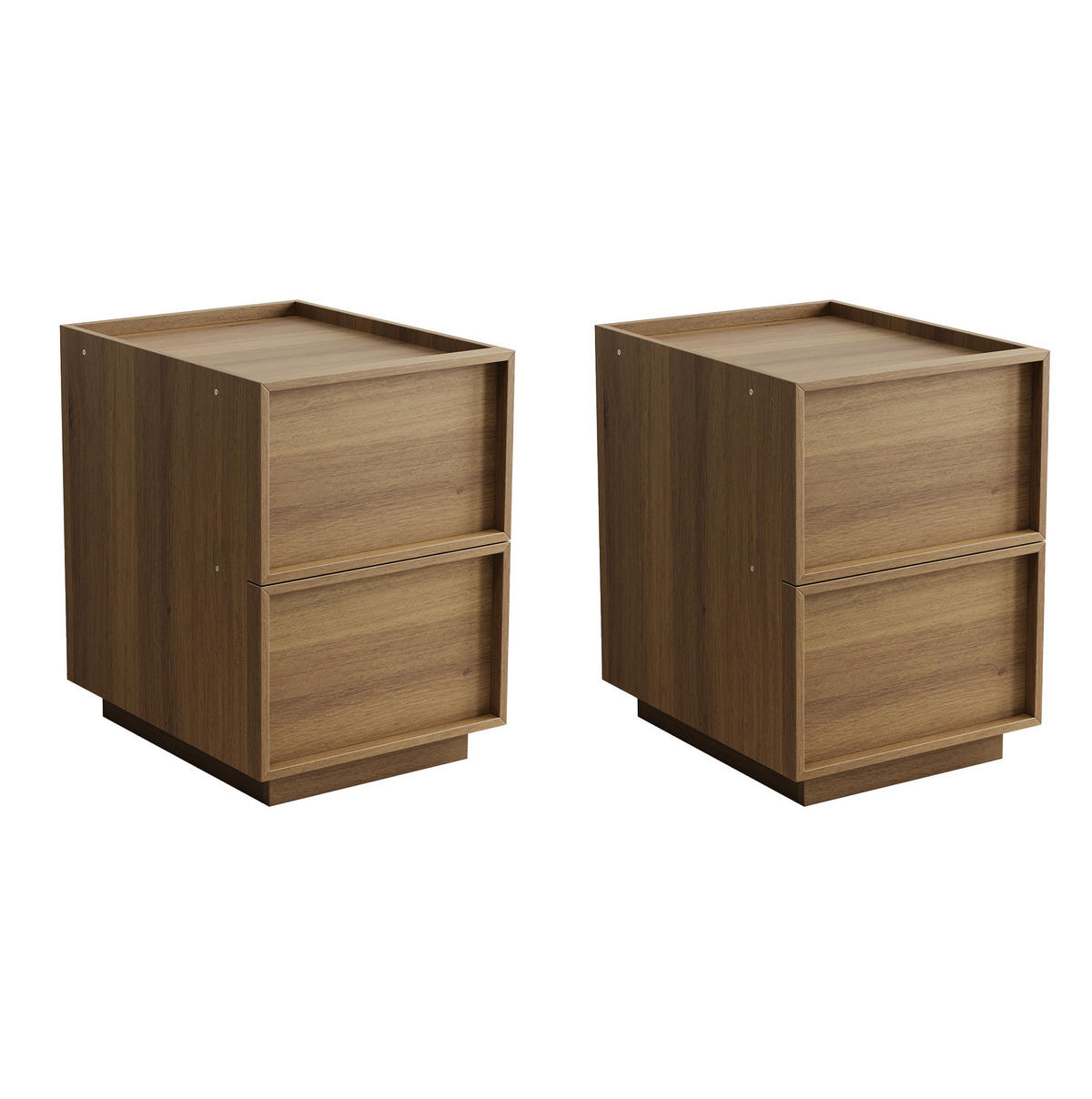 NACHTTISCH aus MDF und Holzwerkstoff 38x48x50 cm Eichefarben mit 2 Schubladen und griffloser Front - Nussbaumfarben, Holzwerkstoff (38/54/45cm) - Modfu