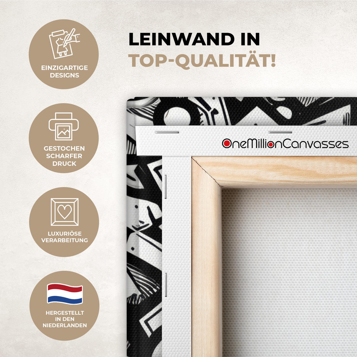 LEINWANDBILD Formen - Buchstaben - Graffiti - Schwarz Wanddeko 40x60 cm - Schwarz, Textil (40/60cm) - MuchoWow