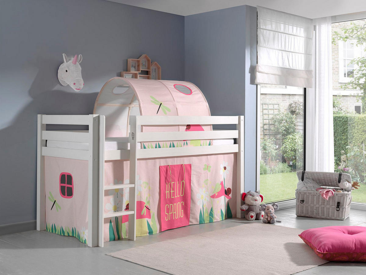 KINDERBETT Karolina 210x114x106 Massivholz Weiß Textilset Spring 2 - Hellrosa/Weiß, Holz (90/200cm) - 58aufmkessel