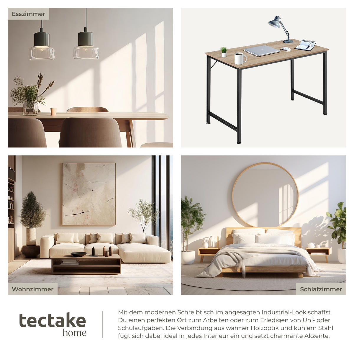 SCHREIBTISCH Jenkins, Höhe 75, 5 cm, Industrial Holz hell, Eiche Sonoma - Naturfarben, Holzwerkstoff (60/120/75.5cm) - tectake
