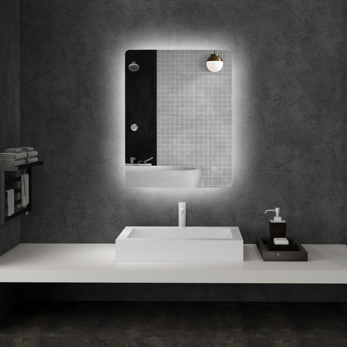 BADEZIMMERSPIEGEL DE-15130 80/60 cm mit 3 LED-Farben und dimmbar Weiß - Transparent, Glas (60/3/90cm) - ComfortXL