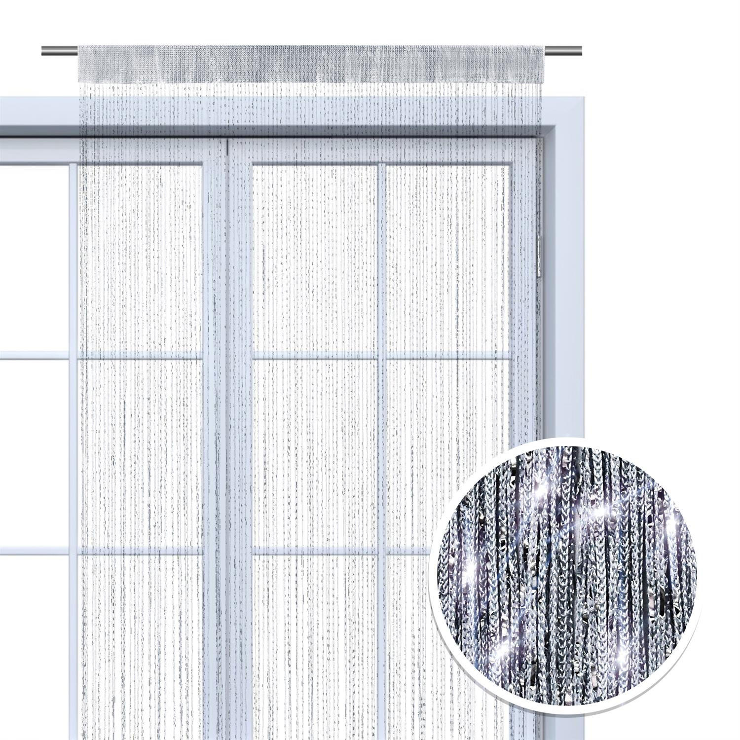 FADENVORHANG Lurex grau/silber 245/90 cm Glitzer-Effekt Stangendurchzug kürzbar - Grau, Textil (90/245/1cm) - wometo