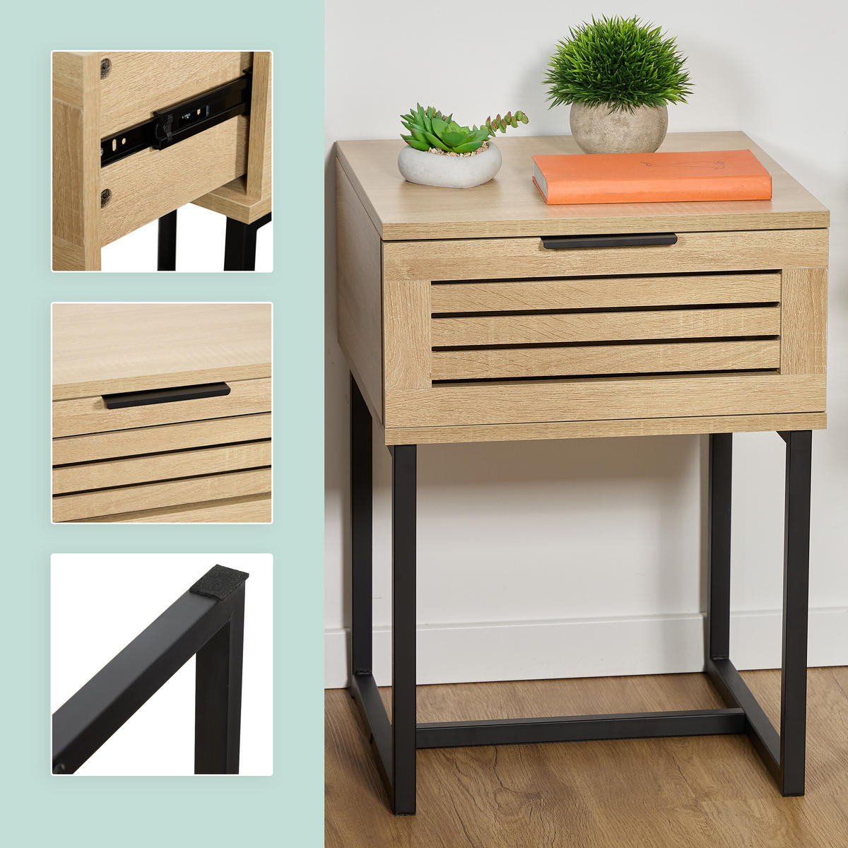 NACHTTISCH - Multicolor/Schwarz, Holzwerkstoff/Metall (40/55.5/41.5cm) - Relaxdays