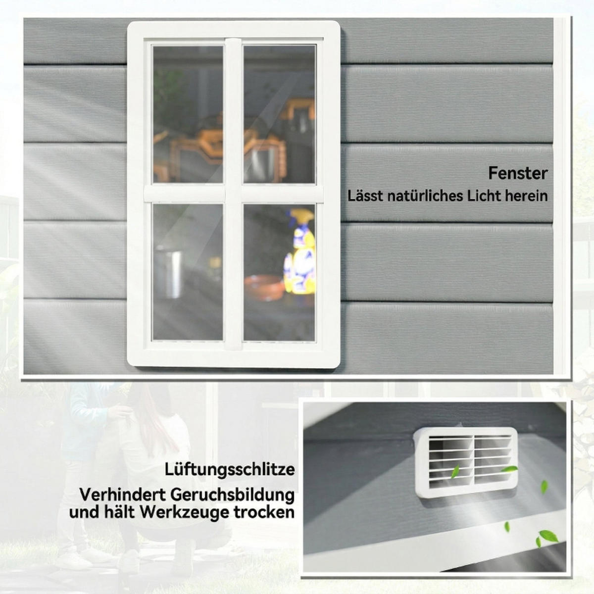 GARTENHAUS Doppeltür Metall 183x134x210cm Grau Abschließbar und Wetterfest - Grau, Metall (134/183cm) - Raelunyi