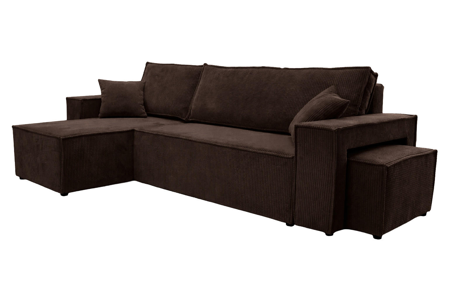 ECKSOFA Mit Schlaffunktion Und Pouf, Cordstoff Poso, Braun, Links, Best L Mit Pouf - Braun, Holz (244/145cm) - Kaiser Möbel