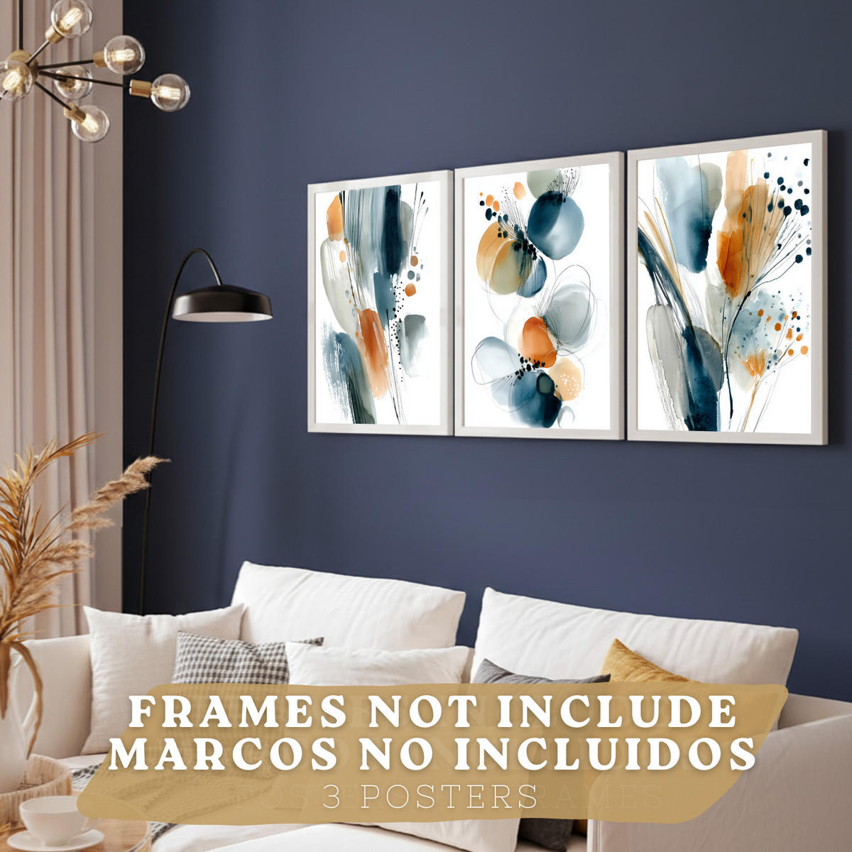 PLAKAT Sada 3 dekorativních nástěnných tisků Abstraktní akvarelové obrazy,oranžová. Moderní malby do obývacího pokoje. Velikost A4 bez rámu - čirá, papír (29.7/42/3cm)