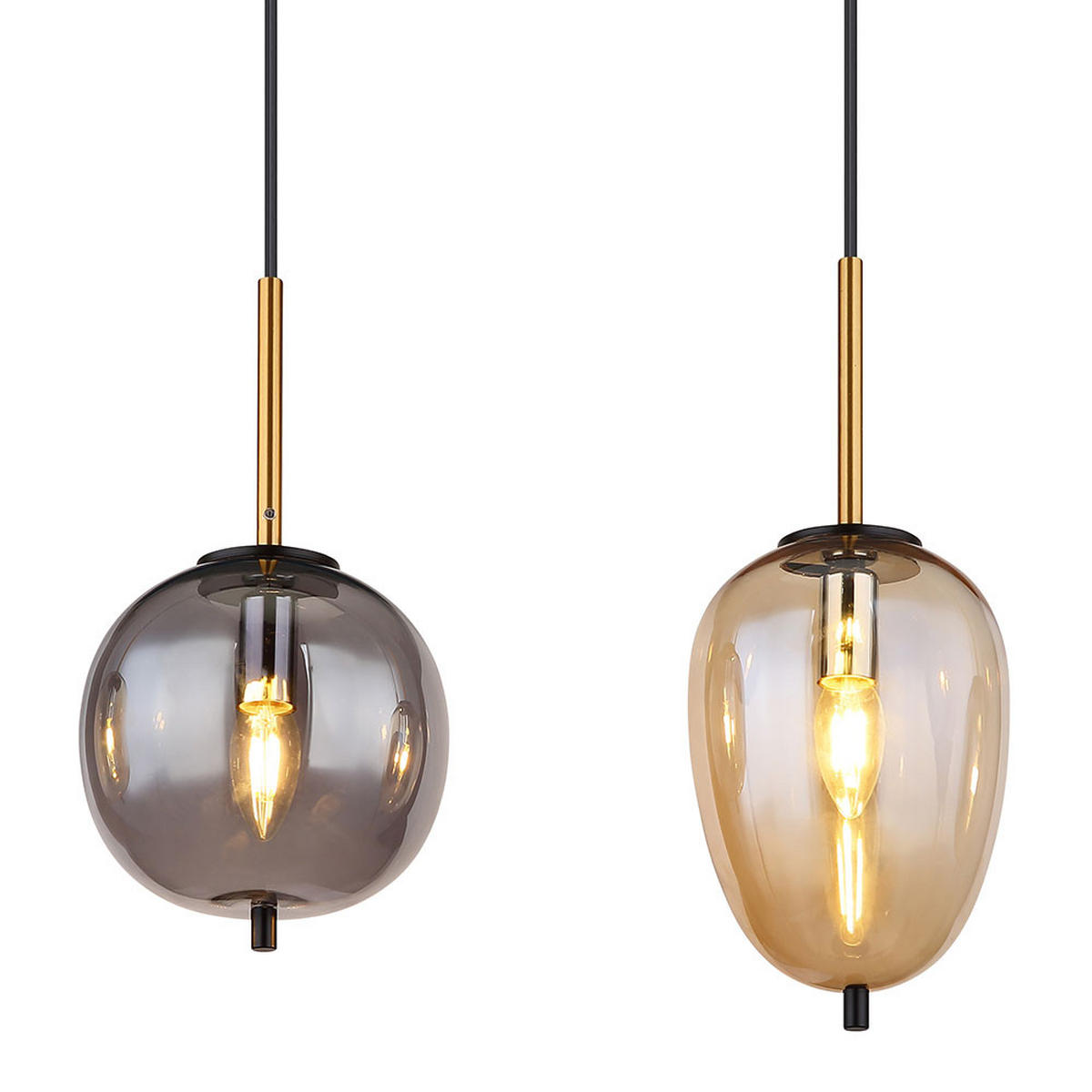 HÄNGELEUCHTE Metall Schwarz Amber-Glas 4-Flammig - Schwarz, Glas (110/18.5/120cm) - Globo Lighting