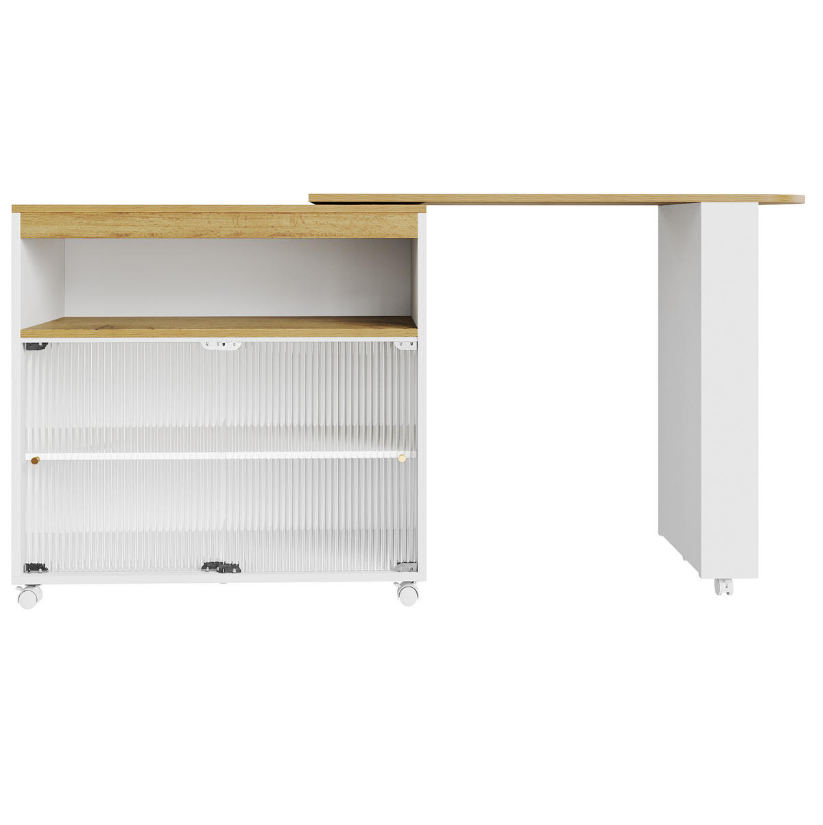 BARTISCH 138-204/39/105 cm in Weiß mit Stauraum und Rollen - Weiß, Holzwerkstoff (204/39/105cm) - BEAOK