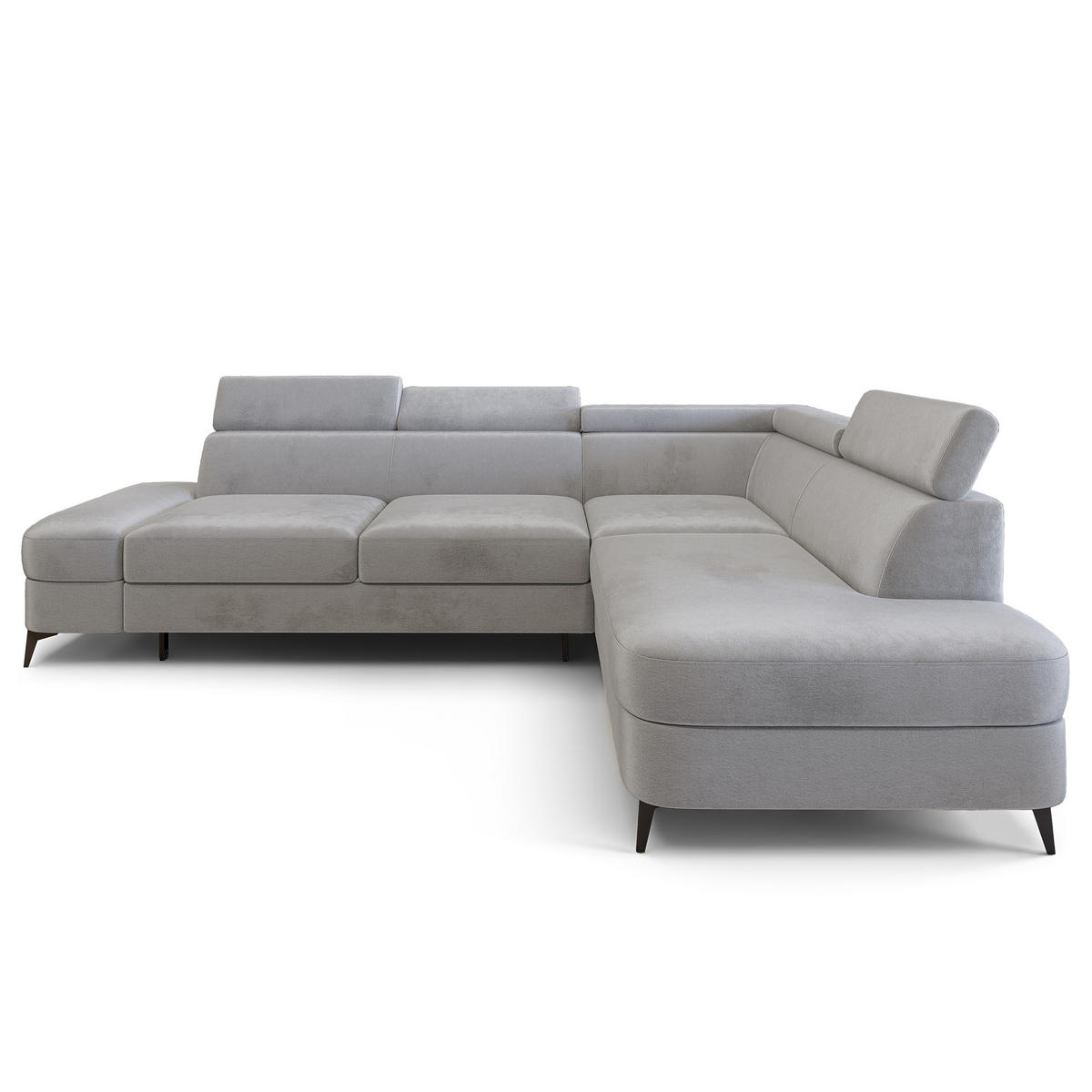 ECKSOFA AVISE M R-S Hellgrau Velours-Stoff mit Schlaffunktion - Hellgrau, Holzwerkstoff/Textil (268/195cm) - MASSENO