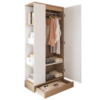 KLEIDERSCHRANK 70/40/170 cm aus Holz mit Einlegeböden und Schubladen, Naturholzfarbe + Weiß - Naturfarben, Holz (40/170/70cm) - OKMYHOME