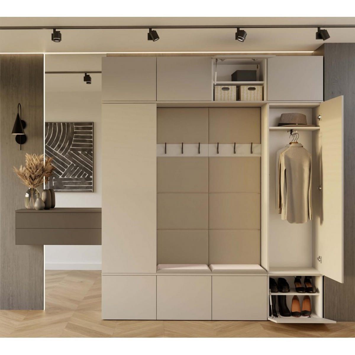 DULAP PENTRU HOL modern, set dulapuri: dulap pentru haine - dulap pentru pantofi, model cașmir 200/238/35 - cașmir, compozit lemnos (200/238/35cm) - RAUMHIRSCH FURNITURE