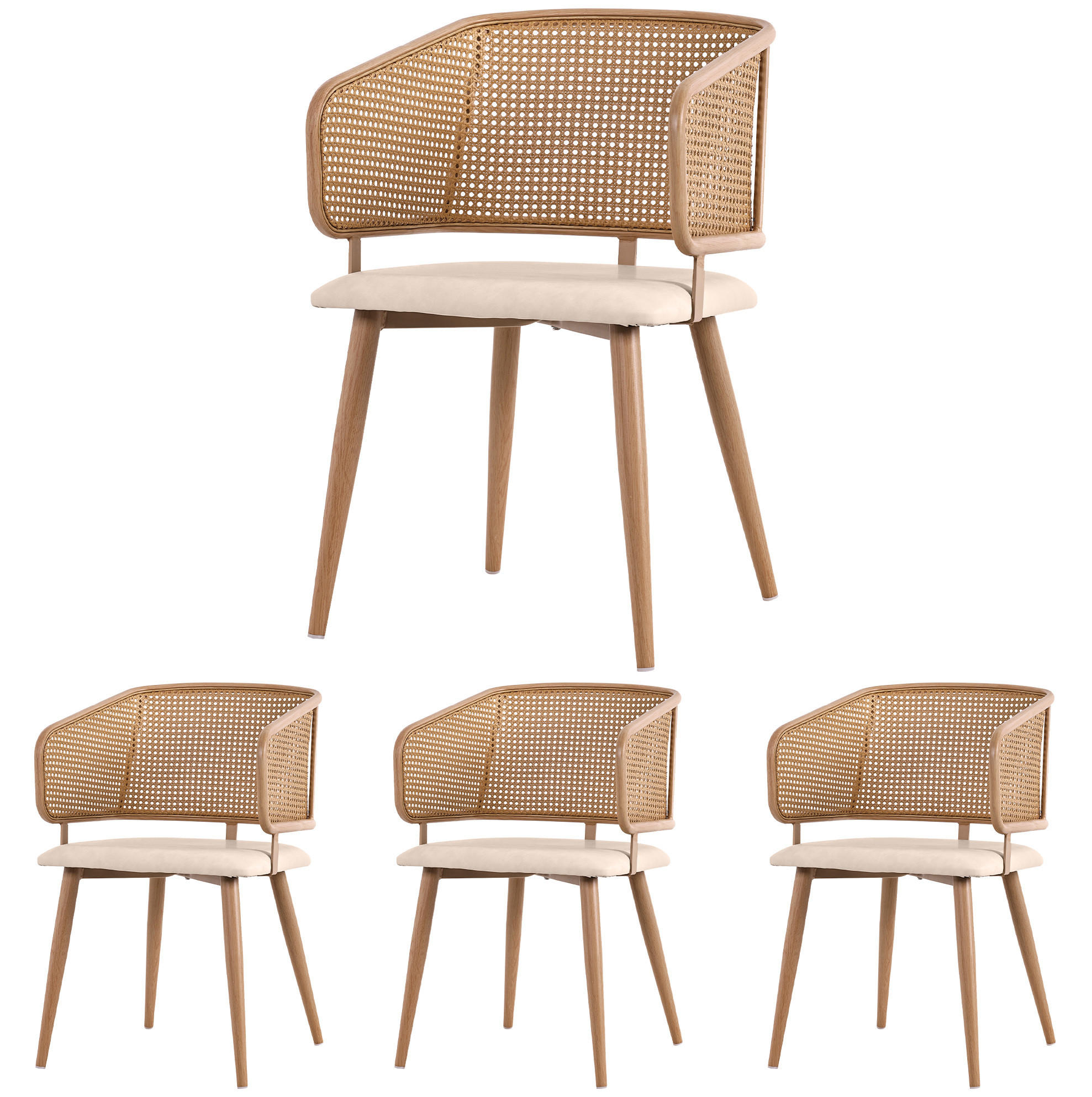 ESSZIMMERSTUHL mit Rattan-Rückenlehne ca. 47 x 51 x 79 cm Beige/Braun 4er-Set - Beige, Holz (51/79/47.1cm) - Meubliv