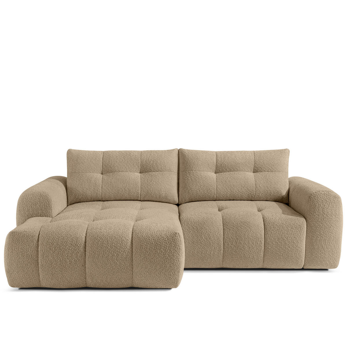 ECKSOFA LINKS RAVIA, Bouclé, Beige - Beige, Holz/Textil (256/104cm) - KONSIMO®