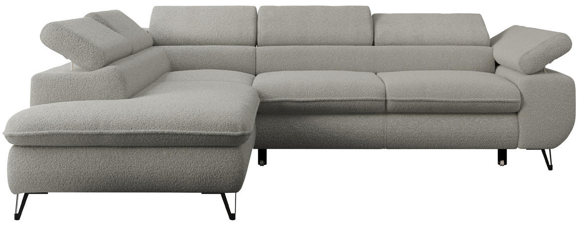 ECKSOFA PETER L Hellgrau Boucle - Links Seite - Hellgrau/Schwarz, Textil/Metall (208/273cm) - MKS