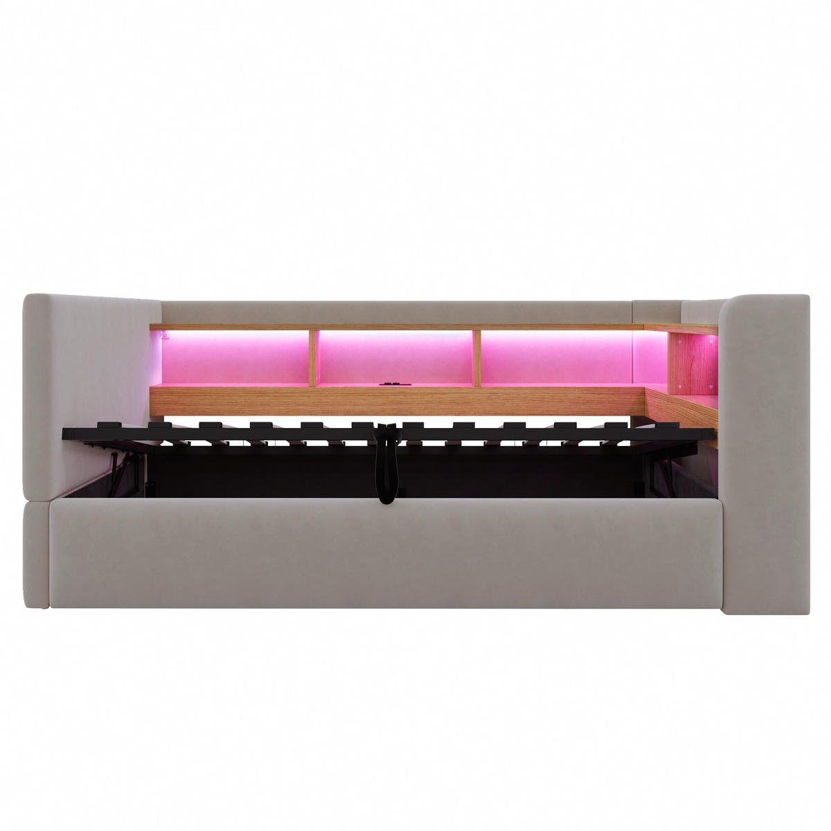POLSTERBETT 90*190 cm mit Hydraulik, LED und Ablagen, Dunkelgrau - Dunkelgrau, Textil (90/190cm) - FLIEKS