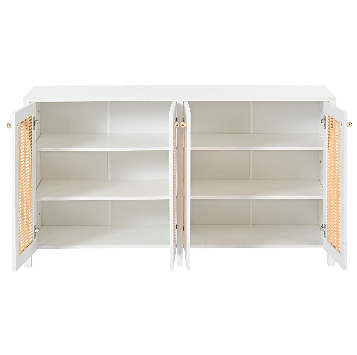 SIDEBOARD in Weiß mit 4 Türen aus Kunst-Rattan und verstellbaren Regalböden,145/40/80 cm - Weiß, Holzwerkstoff (145/40/80cm) - Flora Grace
