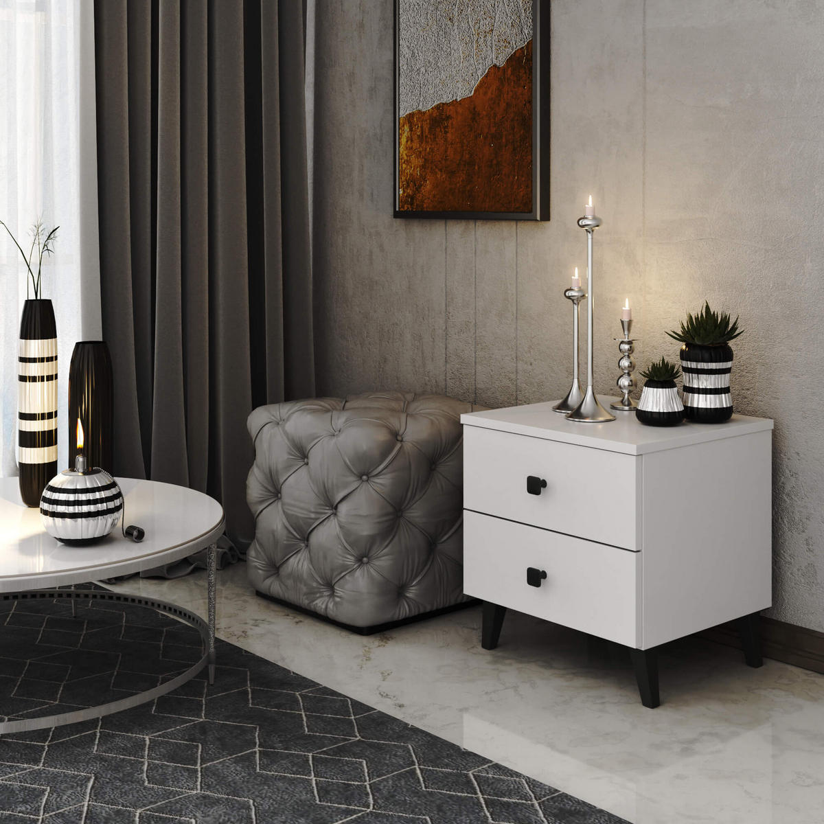 NACHTTISCH Weiß, Schwarz 43/40/37 - Schwarz/Weiß, Holzwerkstoff (40/43/37cm) - RAUMHIRSCH FURNITURE