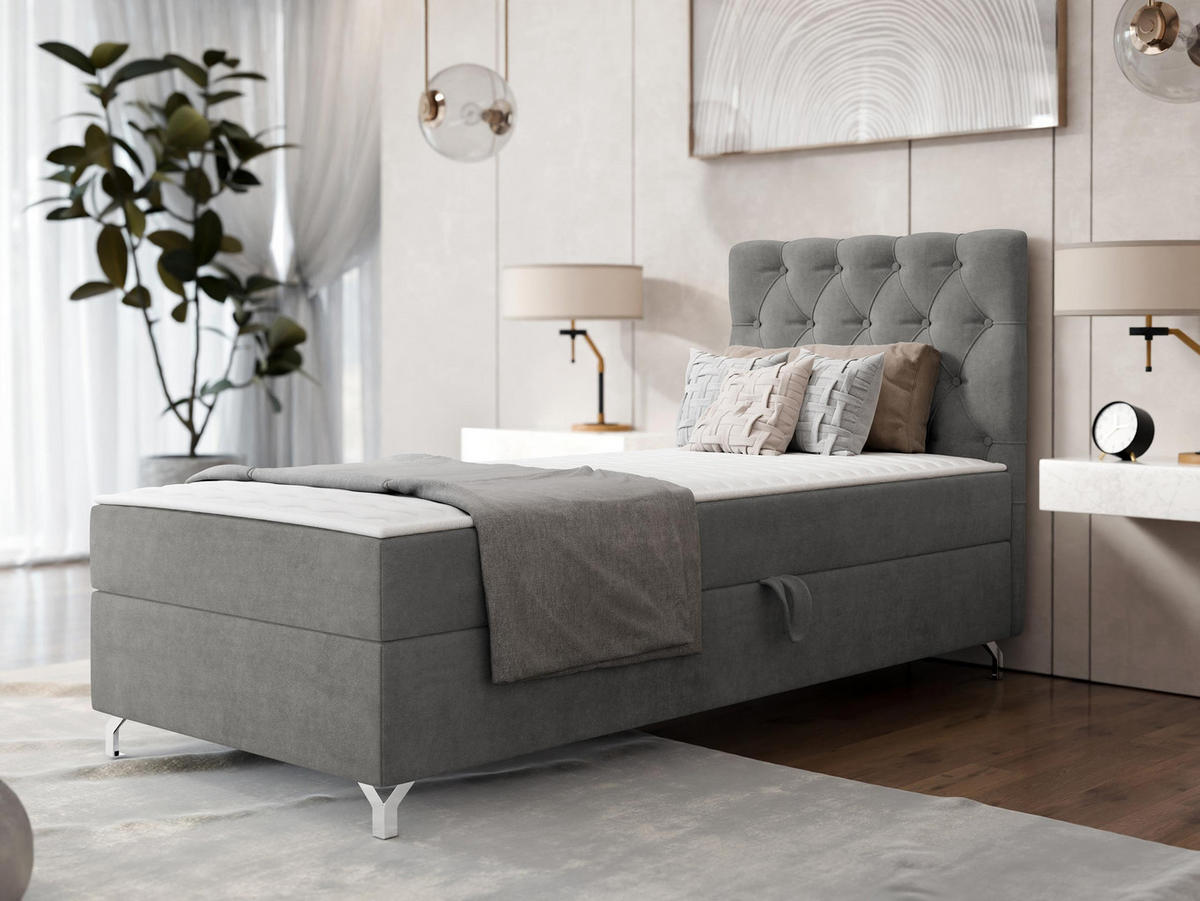 BOXBETT Chester 1, Seite: Rechts - Silberfarben/Grau, Holz/Textil (90/200cm) - MIRJAN24
