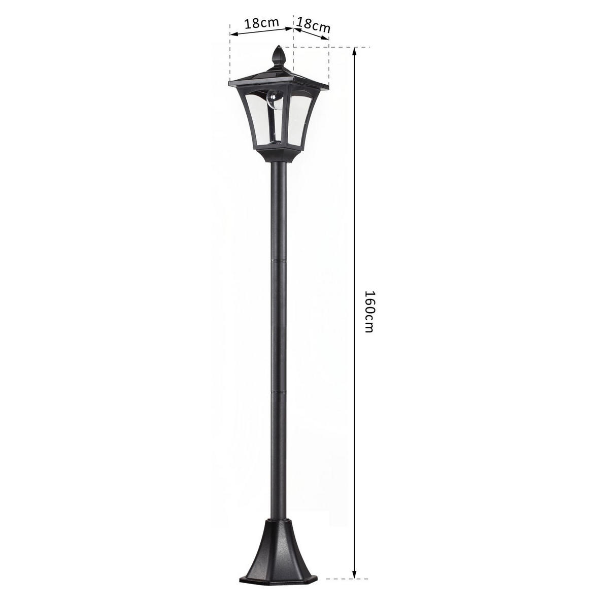 GARTENLATERNE, Schwarz, Edelstahl, Kunststoff - Schwarz, Metall (18/18/160cm) - Outsunny