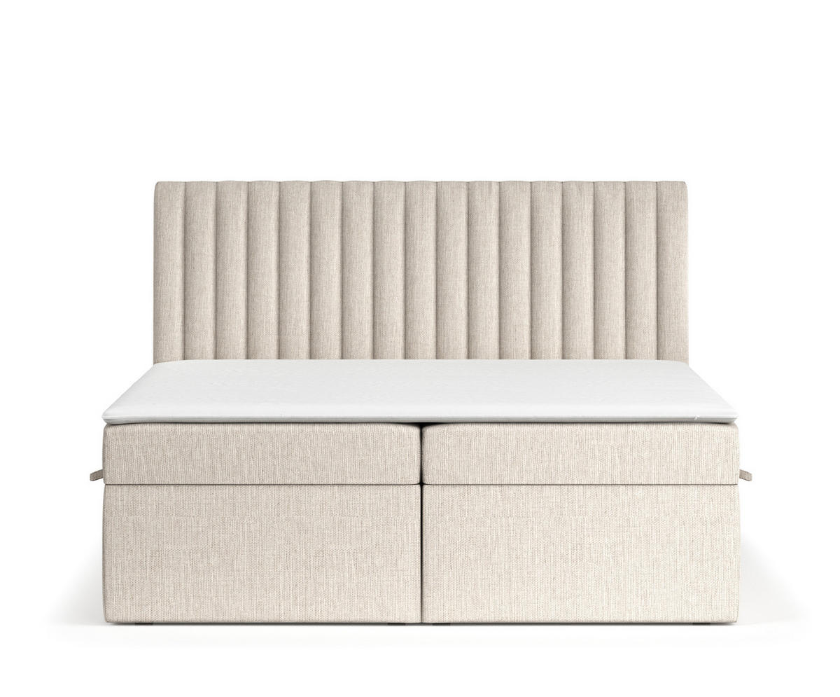 BOXBETT Spencer Beige 180/200 cm mit Matratze und Topper - Beige/Schwarz, Holz/Holzwerkstoff (180/200cm) - Maison de Reve