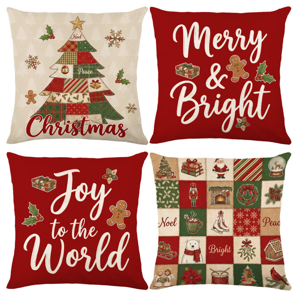 KISSENBEZUG – Weihnachtskissenbezug (Kissenfüllung nicht enthalten) – 45 x 45 cm – Multicolor(vier Stück) - Multicolor, Textil (45/45cm)