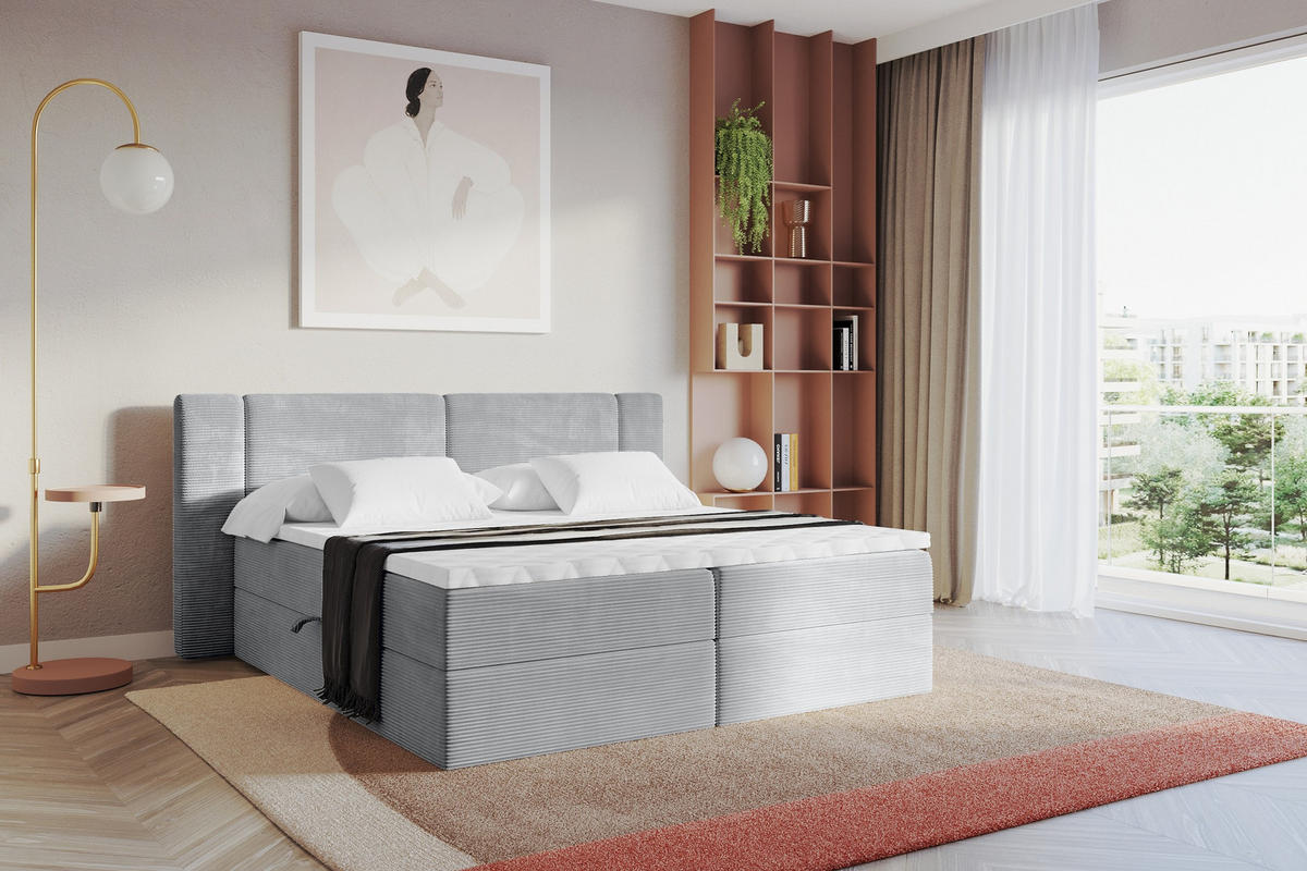 BOXBETT mit Matratze H3 - EVON - 140x200 cm Grau - Graubraun, Holzwerkstoff (140/200cm) - ALTDECOR