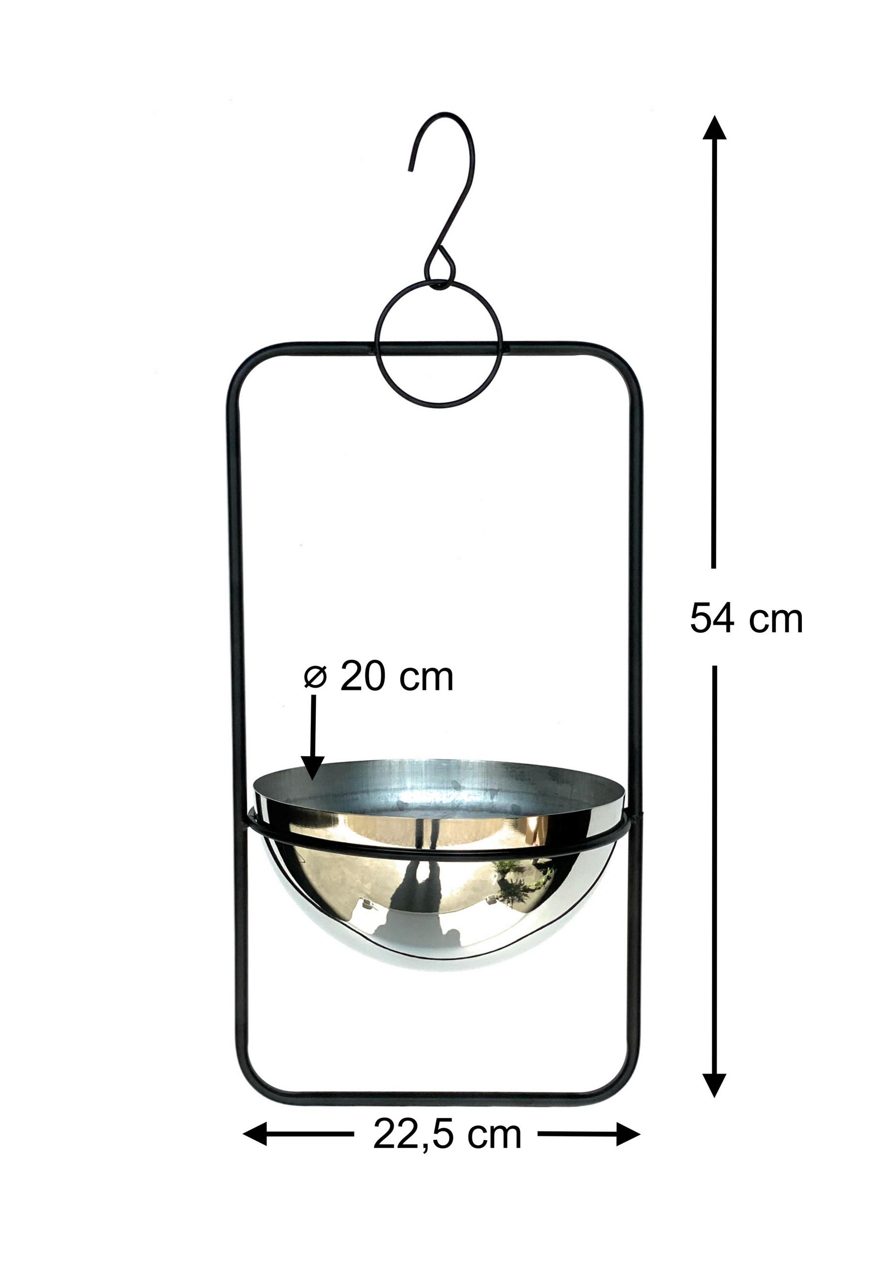 BLUMENAMPEL mit Topf Silber Metall 54 cm 96083 M - Schwarz, Metall (20/10/20cm) - DanDiBo