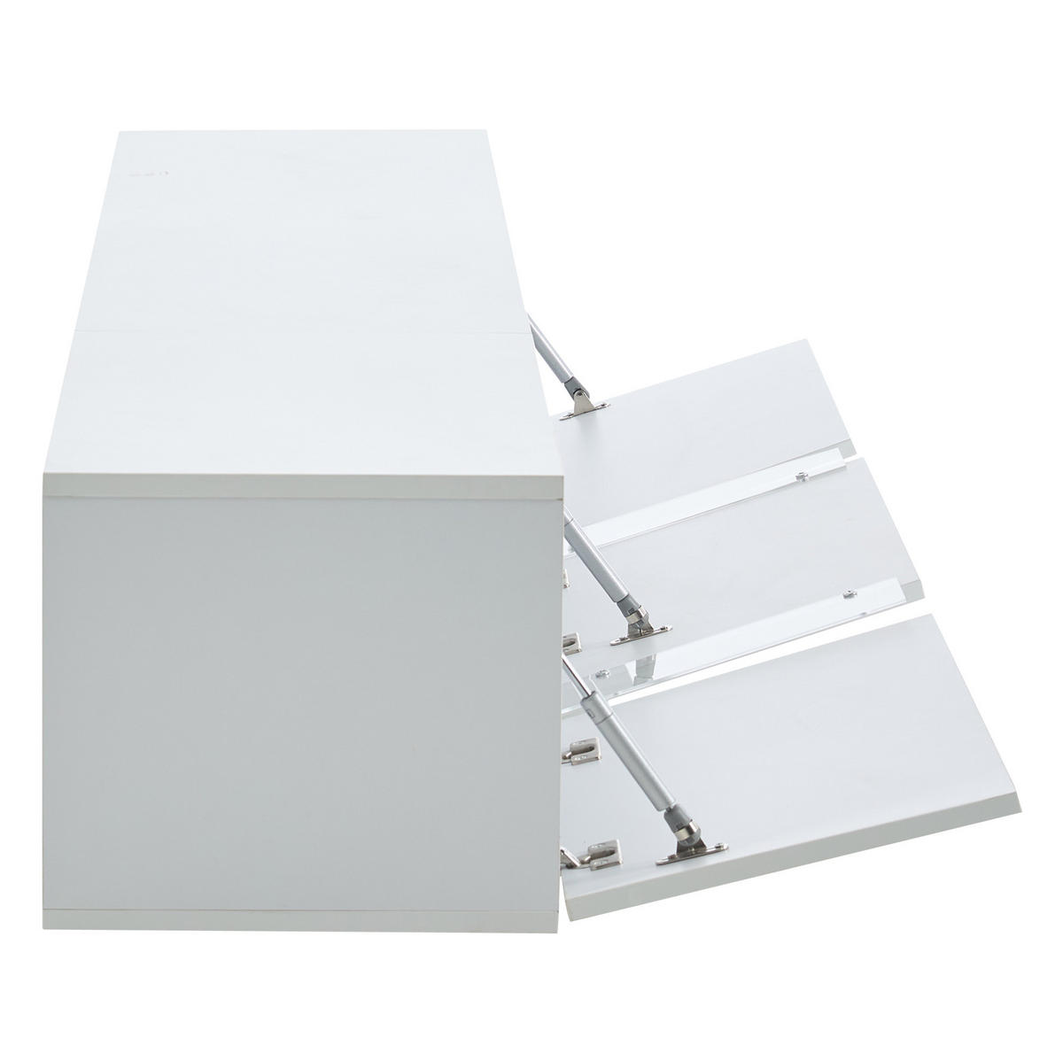TV-LOWBOARD aus Spanplatte 180x35x30 cm Weiß mit LED-Beleuchtung, Wandmontage und 3 Klapptüren - Weiß, Holzwerkstoff (180/30/35cm) - Modfu