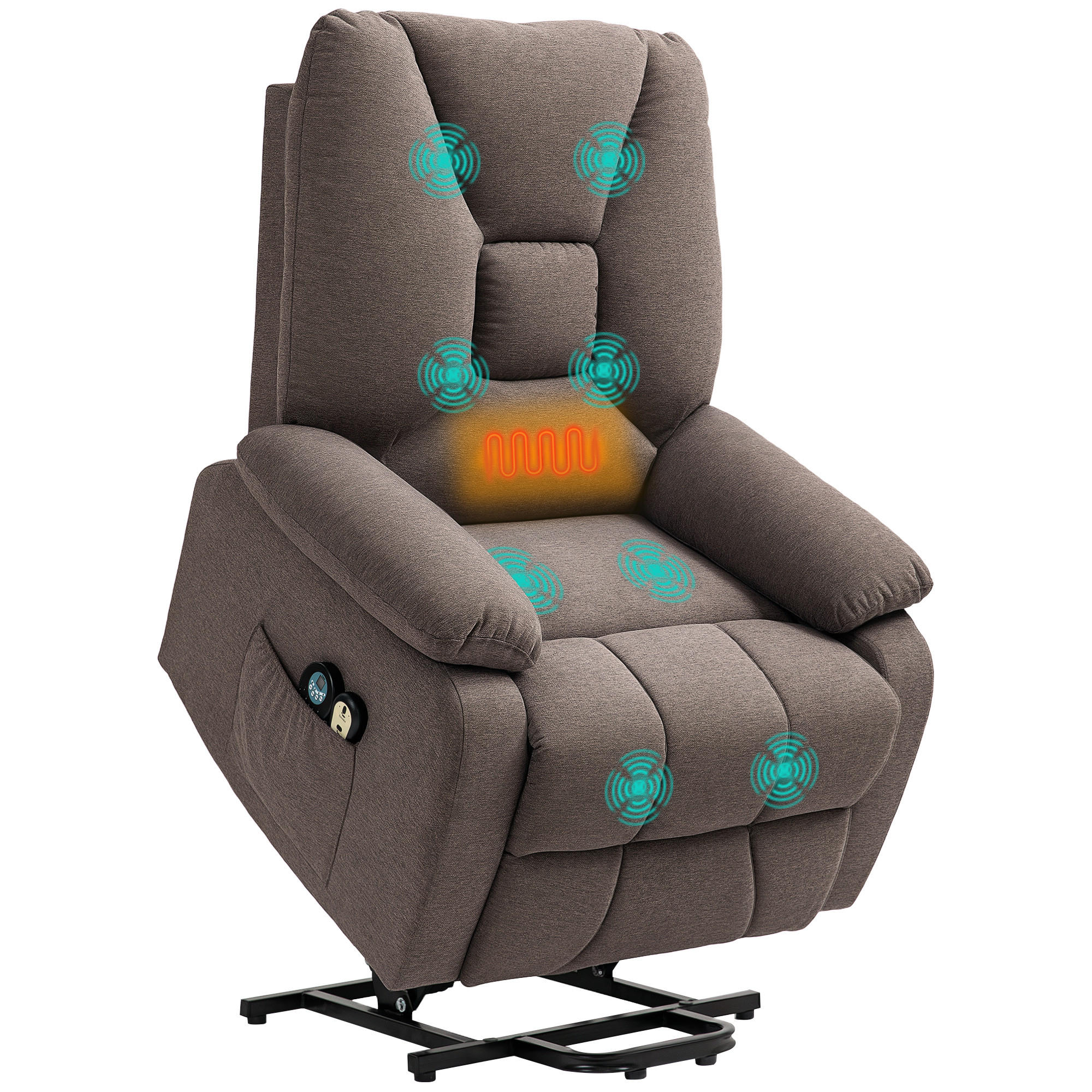 MASSAGESESSEL Braun mit Aufstehhilfe, Massagefunktion und Fernbedienung 93/83/108 cm - Braun, Naturmaterialien (93/108/83cm) - PANGIVO