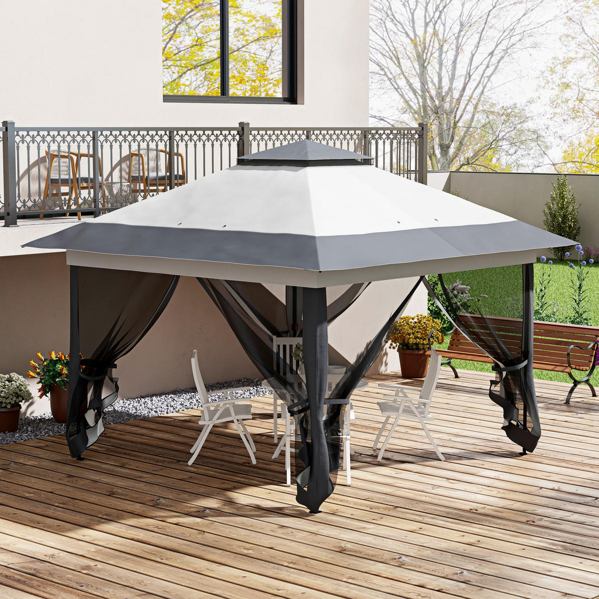 PAVILLON DE-13982 Pop-up, 4 Moskitonetze Grau - Grau, Metall (364/298/364cm) - ComfortXL