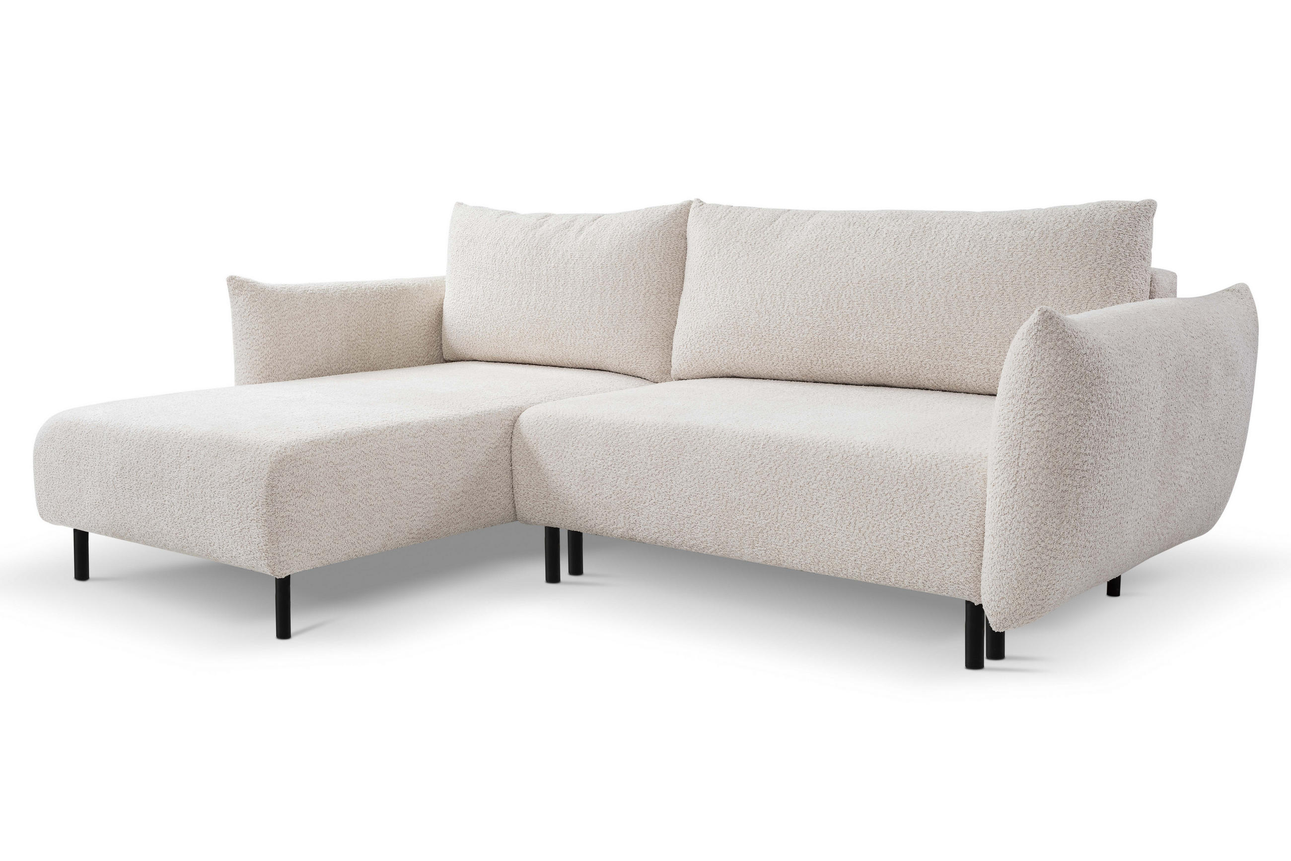 ECKSOFA ADEL mit Schlaffunktion und Bettkasten, L-förm, Metallbeine, verstellbar lose Rückenkissen, freistehend, LINKS, 171x257x90 cm, Cream - Creme, Holz/Textil (171/257cm) - DomoHome