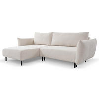 ECKSOFA ADEL mit Schlaffunktion und Bettkasten, L-förm, Metallbeine, verstellbar lose Rückenkissen, freistehend, LINKS, 171x257x90 cm, Cream - Creme, Holz/Textil (171/257cm) - DomoHome