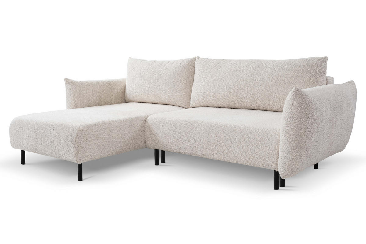 ECKSOFA ADEL mit Schlaffunktion und Bettkasten, L-förm, Metallbeine, verstellbar lose Rückenkissen, freistehend, LINKS, 171x257x90 cm, Cream - Creme, Holz/Textil (171/257cm) - DomoHome