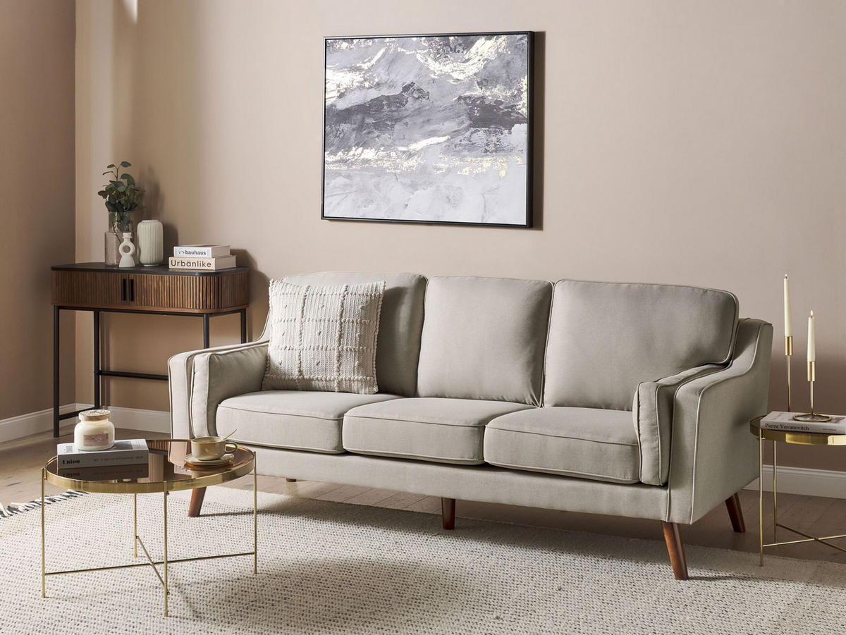 3-SITZER-SOFA beige Lokka - Beige/Dunkelbraun, Textil (204/85/83cm) - Beliani