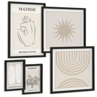 BILDER SET 5er Set - 50x50 cm & 20x30 cm & 40x60 cm Schwarzer Rahmen - Stilvolle minimalistische Linien - Schwarz, Kunststoff (40/60cm) - TULUP