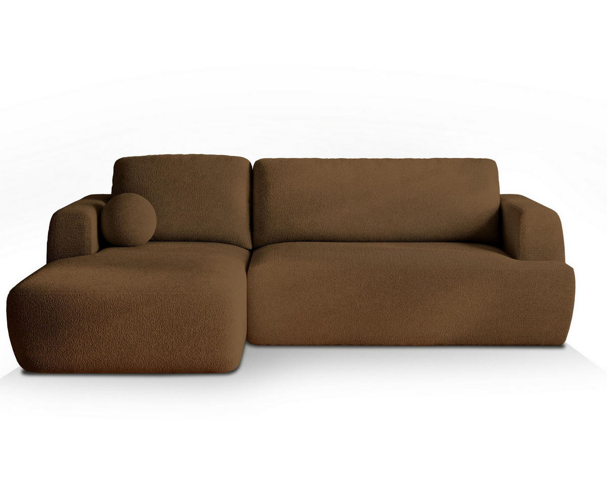 ECKSOFA SENTI N L-S Braun Boucle-Stoff mit Schlaffunktion - Braun, Holz (246/148cm) - MASSENO