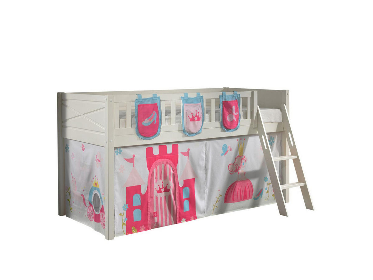KINDERBETT Karyl 208x114x135 Massivholz Weiß Textilset Princess 3 - Magenta/Weiß, Holz (90/200cm) - 58aufmkessel