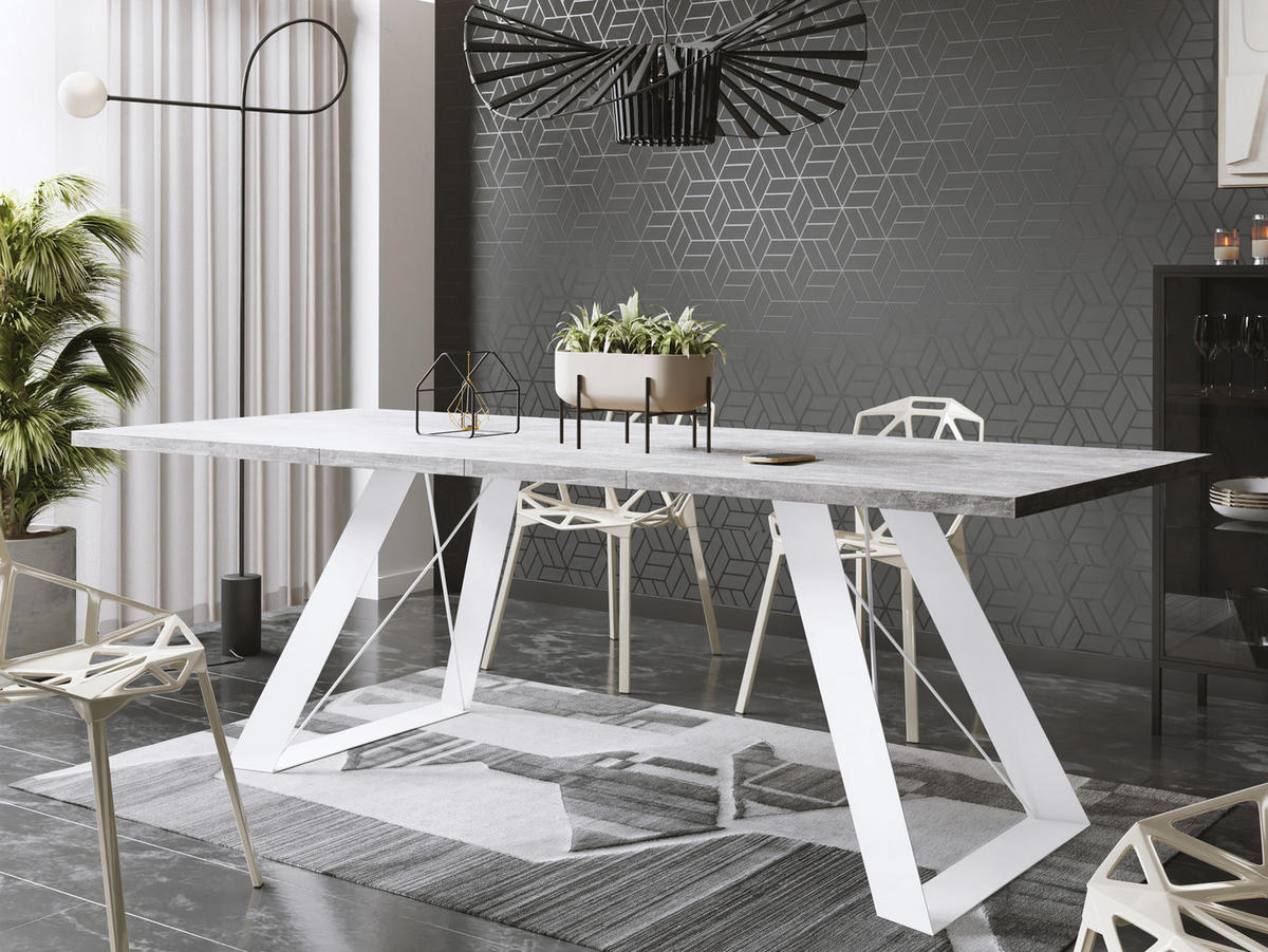 ESSTISCH Colter Weiß rechteckig ausziehbar, Grauer Beton 140-240/80/76 cm - Hellgrau/Weiß, Holzwerkstoff/Metall (140/80/76cm) - WFL GROUP