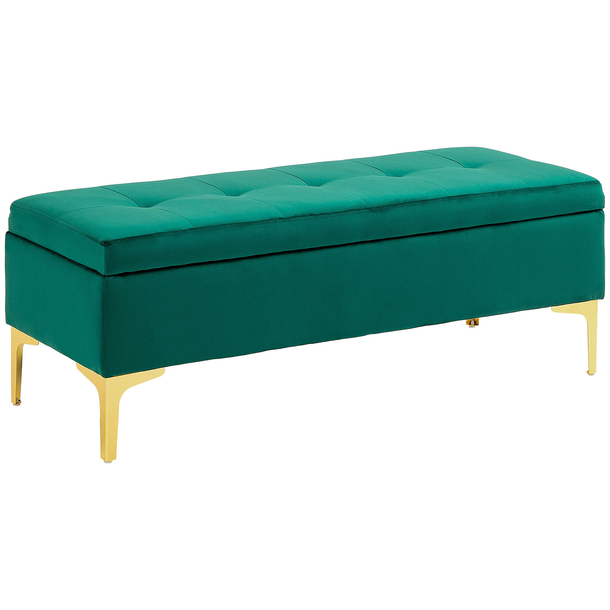SITZBANK mit Stauraum, Polsterbank mit Samtoptik, Metallbeine, für Wohnzimmer - Goldfarben/Grün, Kunststoff/Textil (44/44.5/120cm) - HOMCOM