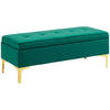 SITZBANK mit Stauraum, Polsterbank mit Samtoptik, Metallbeine, für Wohnzimmer - Goldfarben/Grün, Kunststoff/Textil (44/44.5/120cm) - HOMCOM