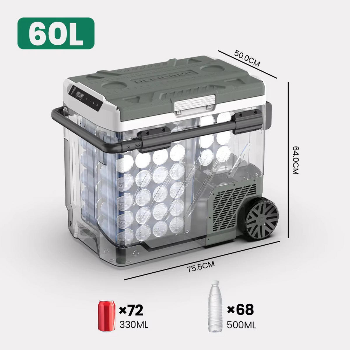 MINIKÜHLSCHRANK 40/50/60L Auto Gefrierbox Kompressorkühler - Grau, Kunststoff (75.5/64/50cm) - Coonoor