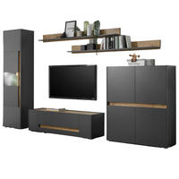 WOHNWAND 5-teilig grau matt, Eiche Wotan 330 cm, Schrankwand mit 15 Fächern - Eiche Wotan/Grau, Glas/Holz (330/197/45cm) - Furn.Design