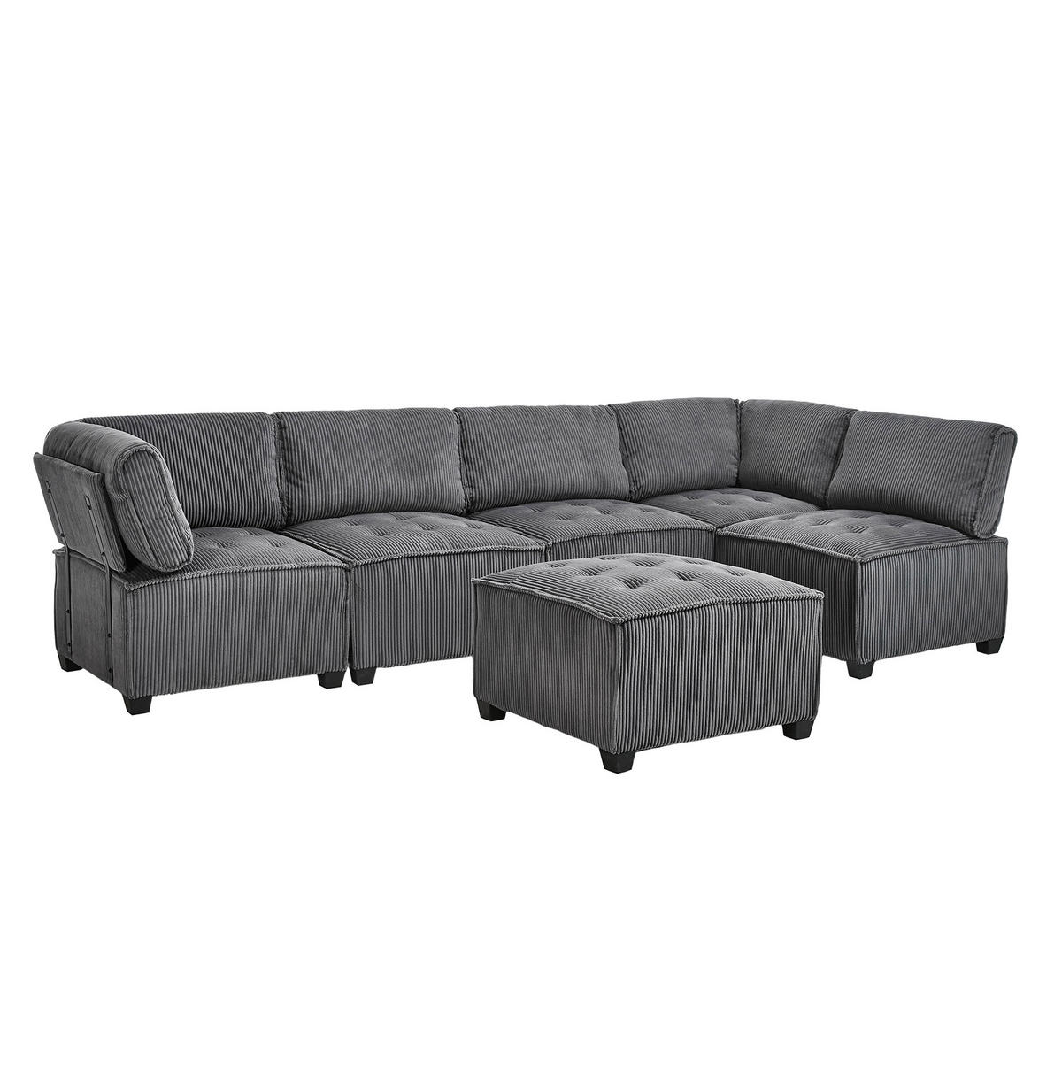 ECKSOFA 308/154/81.99 cm Grau aus Cord als 6-Sitzer - Grau, Textil (70/77cm) - OKMYHOME