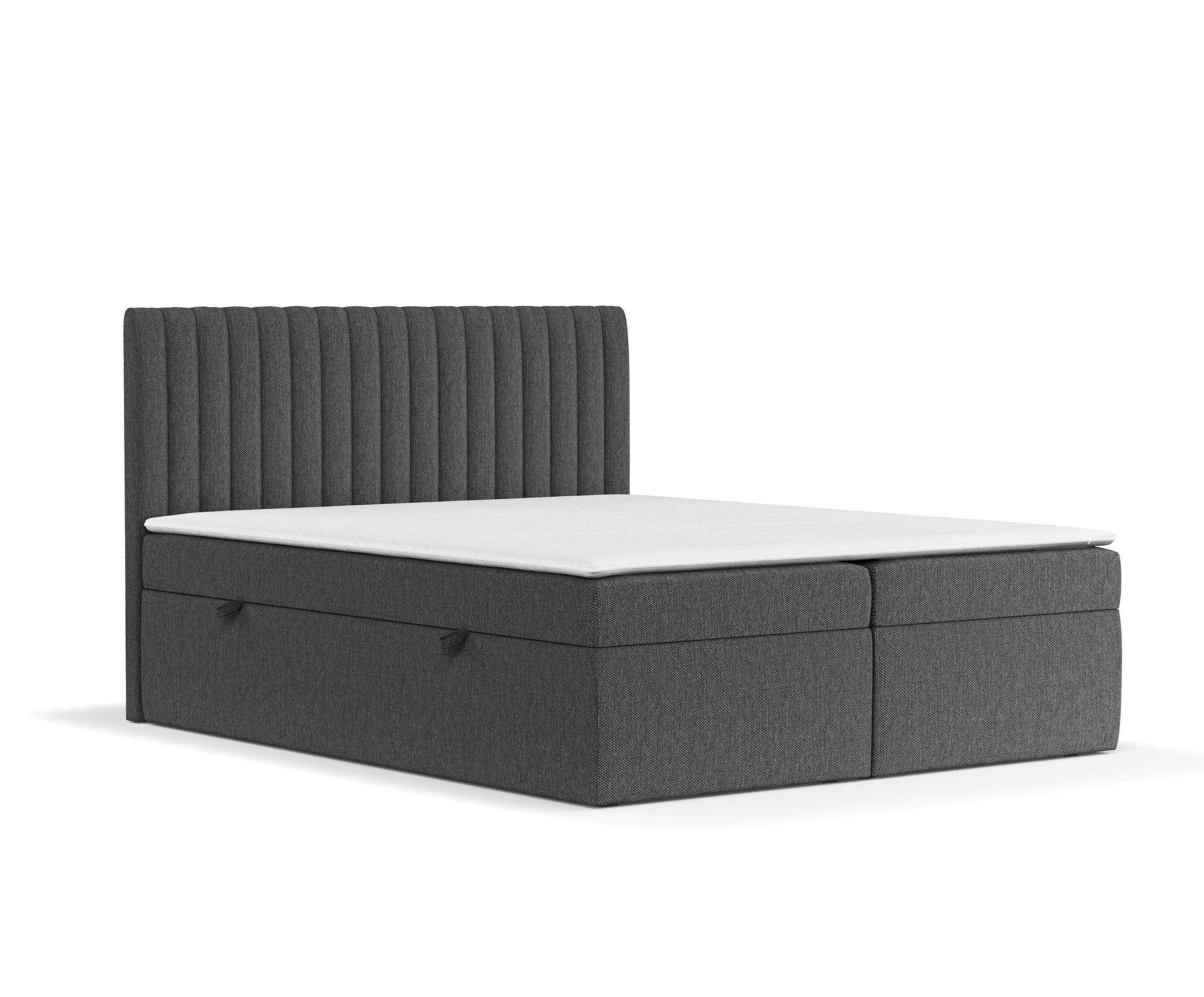 BOXBETT Spencer Anthrazit 180/200 cm mit Matratze und Topper - Anthrazit/Schwarz, Holz/Holzwerkstoff (180/200cm) - Maison de Reve