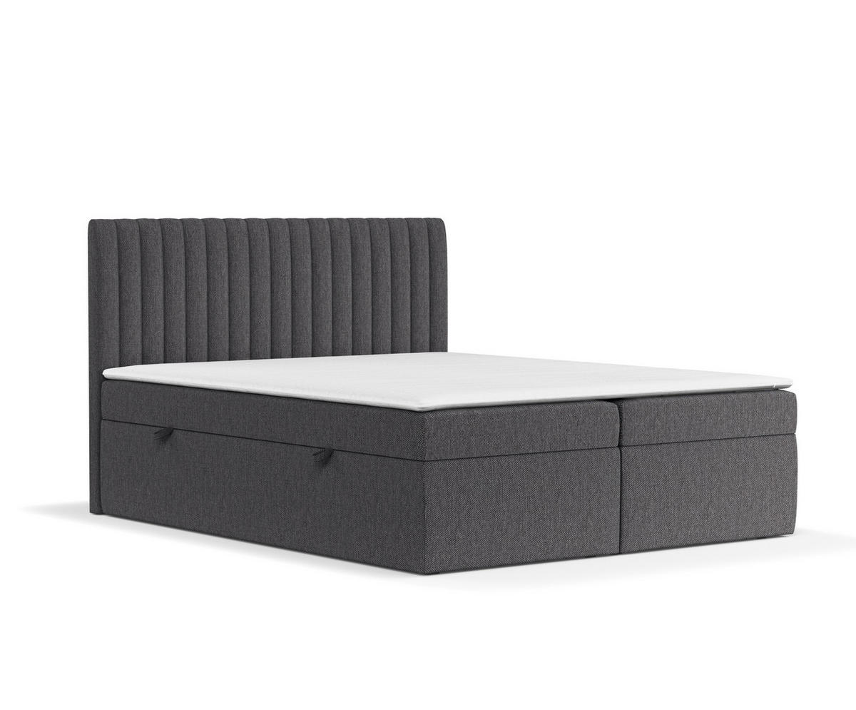 BOXBETT Spencer Anthrazit 180/200 cm mit Matratze und Topper - Anthrazit/Schwarz, Holz/Holzwerkstoff (180/200cm) - Maison de Reve