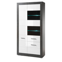 VITRINE weiß Hochglanz, grau Stone 100 cm, Vitrinenschrank mit 10 Fächern - Chromfarben/Weiß Hochglanz, Glas/Holzwerkstoff (100/198/35cm) - Furn.Design