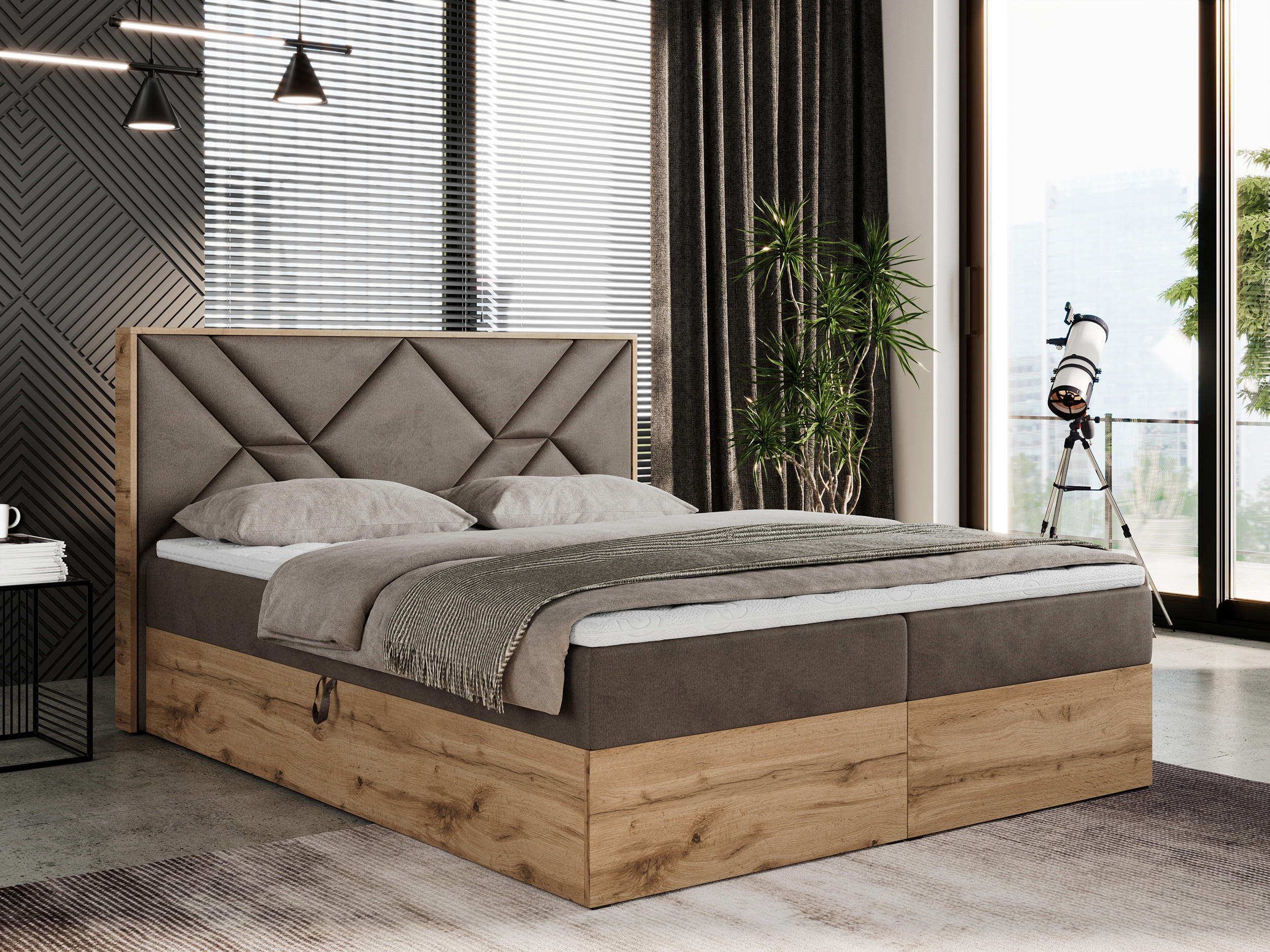 BOXBETT GUNAR - 200/200 Braun Velvet - H3 - Braun, Holz/Textil (200/200cm) - MKS