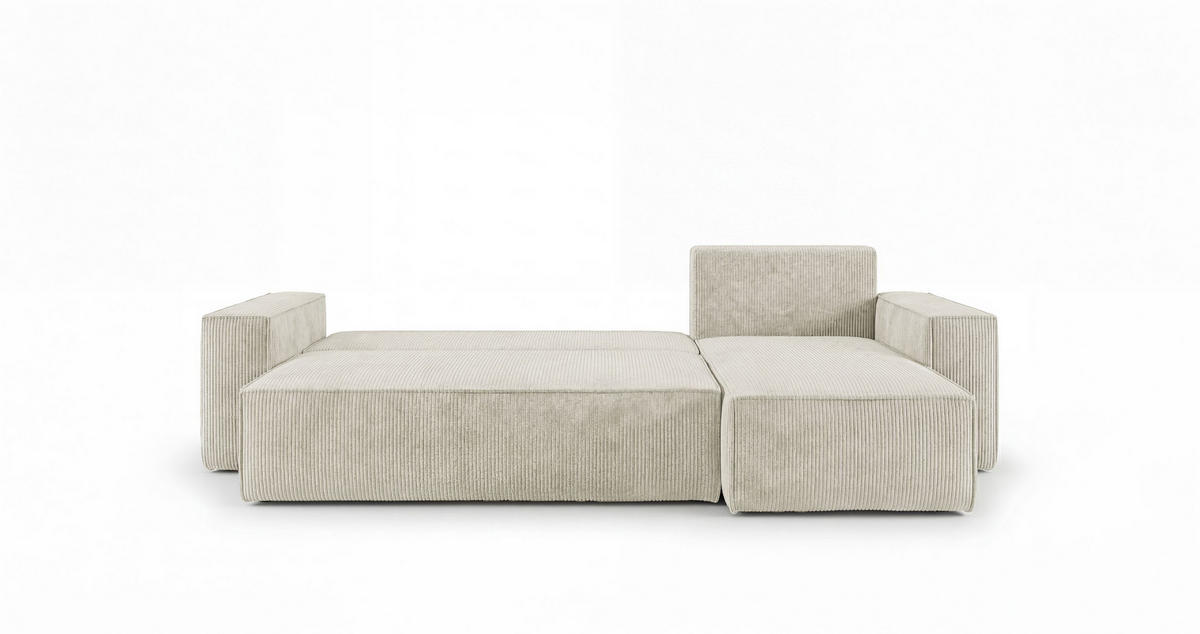 ROHOVÁ pohovka CALIFORNIA MINI pravá bílá manšestr Poso 100 - funkce spaní, úložný prostor - bílá, textil (245/139cm) - Cornero